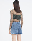 High Collar Color Contrast Print Light Long-Sleeved T-Shirt