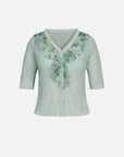 V-neck Printed Ruffled Cardigan Knit