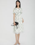 Smudged Mesh Off-the-shoulder Puff Sleeve Dress