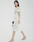 Smudged Mesh Off-the-shoulder Puff Sleeve Dress