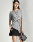 Waist Detailed Irregular Hem T-Shirt