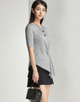 Waist Detailed Irregular Hem T-Shirt