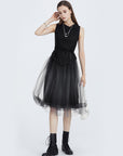Stacked Neckline Mesh Sleeveless Dress