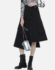 Irregular Patch Pocket Stitching Pure Black Skirt