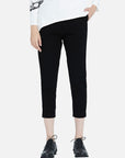 Casual Elastic Side Pocket Pure Black Cropped Pants