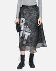 Cool Alphabet Print Mesh Panel A-Line Skirt