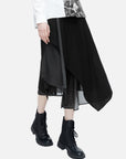Casual Belt Knit Panel Irregular Midi Skirt