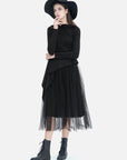 Irregular Collar Panel Sling Mesh Two-Piece Dress