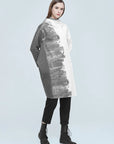 Hooded Ink-Print Loose Woolen Coat