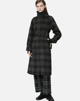 Check Stand Collar Waist Waist Wool Coat
