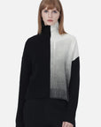 Contrasting Panel High Neck Ribbed Sweater