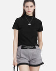 Casual Stand-Up Collar Letter Print Cropped T-Shirt