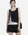 Crew Neck Textured Ripped Print Tank Top T-Shirt