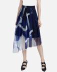 Mesh Smudge Print Irregular Maxi Skirt