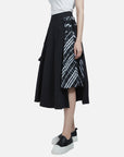 Elastic Waist Stitched Plaid Skirt