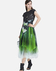 Round Neck Smudged Mesh Stitching Dress