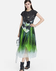Round Neck Smudged Mesh Stitching Dress