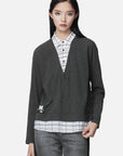 Check Letter Fake Two-Piece Long Sleeve T-Shirt