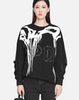 Fashion Round Neck Letter Pleated Contrast Printed Sweater
