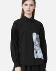Casual Lapel Contrast Print Loose Long Sleeve Shirt