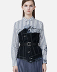 Two Piece Striped Denim Belted Shirts