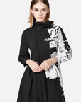 Stand-Up Collar Letter Printing Mesh Stitching Dress