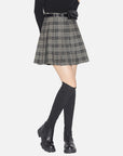 Belted Plaid Pleated Mini Skirt