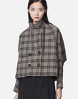 Stand Collar Plaid Cropped Jacket