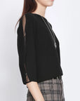 Mesh 3/4 Sleeve Black Sweater Cardigan
