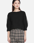 Mesh 3/4 Sleeve Black Sweater Cardigan