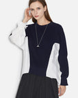 Loose Round Neck Contrast Stitching Long-Sleeved Sweater
