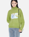 Ribbed Turtleneck Contrast Printed Loose Knit Sweater