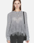 Bright Silk Mesh Spliced Wool Sweater