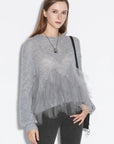 Bright Silk Mesh Spliced Wool Sweater