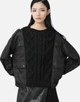 Ribbed Round Neck Crochet-Panel Oversized Sweatshirt Jacket