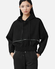 Drawstring Hooded Zipper Stitching Short Sweater Jacket