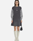 Ribbed Crew Neck Contrast Color Patchwork Knit Sweater
