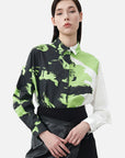 Basic Long-Sleeved Shirt With Lapel Ink Print