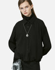 Short Black Shirt With Knit Stitching And Drop Sleeves