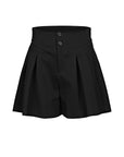High Waist Pleated Black A-Line Shorts
