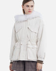 Mid-Length Parker Cotton Jacket With Fur Collar And Hood
