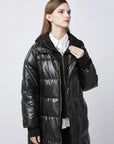Hooded Waist And Contrasting Letters Long Down Jacket