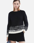 Round Neck Short Knitted Sweater With Crochet Flowers