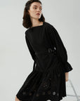 Belted Waist Hem Cutout Dress