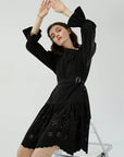 Belted Waist Hem Cutout Dress