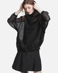 Sheer Mesh Back Letter Print Hoodie