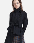 Fashion Stand Collar Waist Stitching Irregular Short Coat