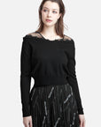 V-Neck Lace-Trimmed Paneled Sweater