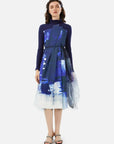 High Neck Mesh Stitched Knit Dress