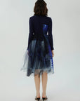 High Neck Mesh Stitched Knit Dress